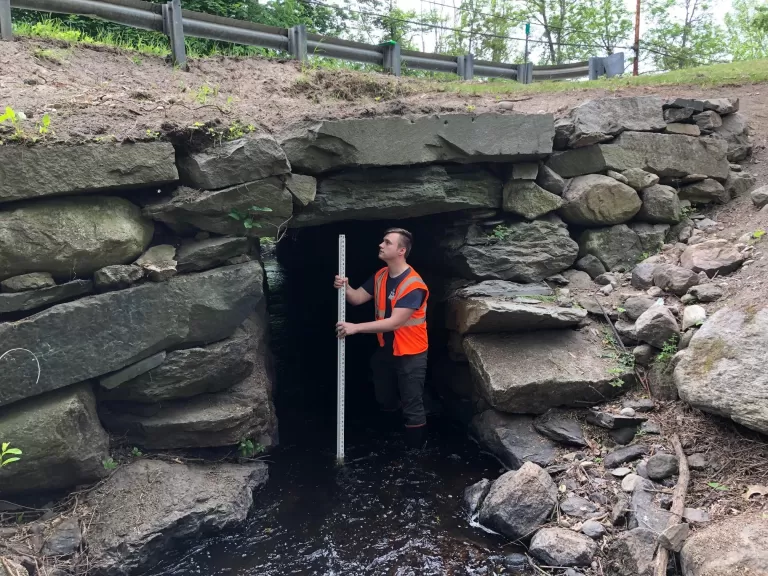Matt Morris, an SVT AmeriCorps Member, assessed a culvert in Harvard.