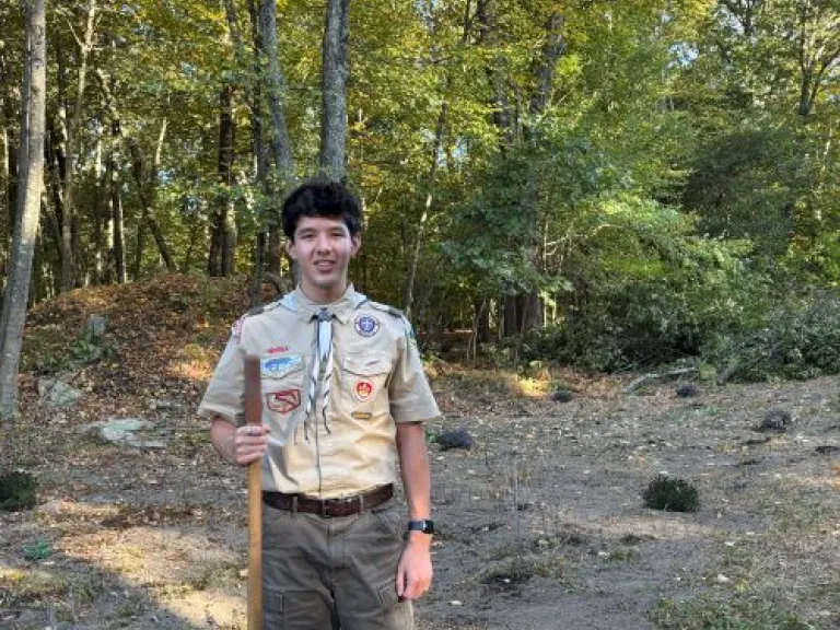 Scout Aidric Tschantz at Cowassock Woods. Photo by Bill Tschantz.