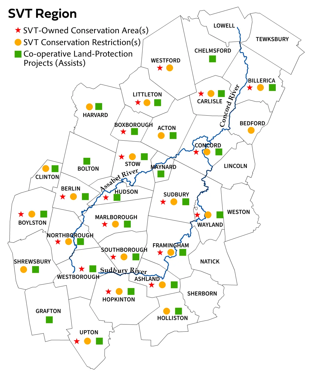 SVT Region with Conservation Areas, Conservation Restrictions, and Assists